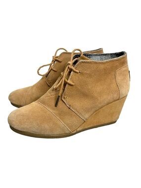 TOMS Kala desert wedge booties camel suede 9